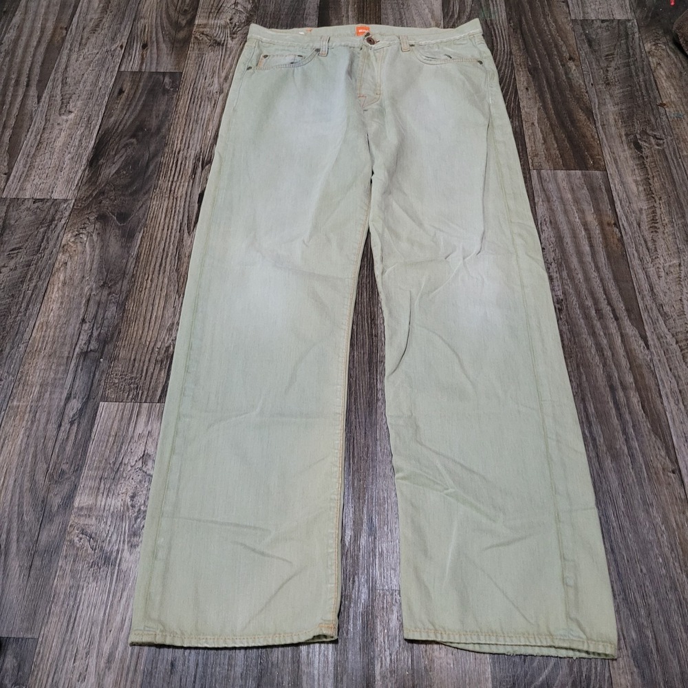 BOSS Hugo Boss Orange Men's Green Jeans Straight Leg 36x34 Contrast Stitch